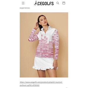 ACEGOLFS UPF 50 Womens 4X White and Pink quarter zip Golf long sleeve Shirt NWT